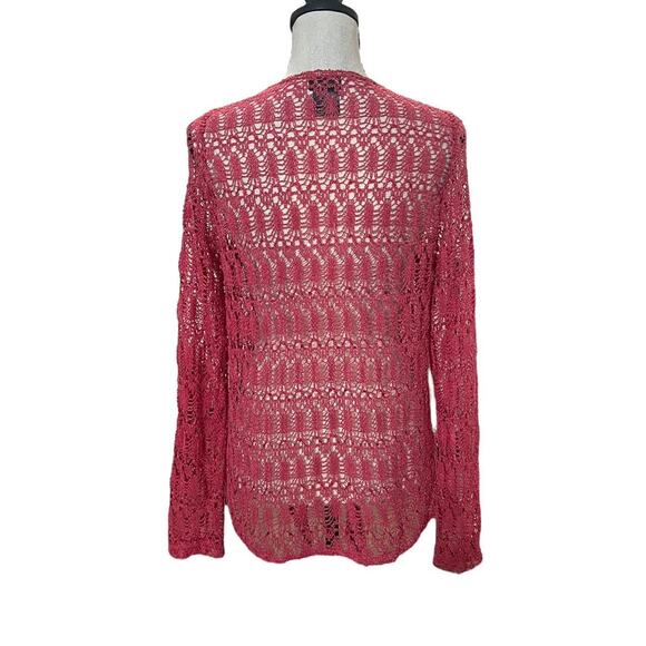 VTG 2000s Citiknits Deep Pink Sparkly Sequin Open Mesh Cascading Cardigan Top L - Picture 4 of 6